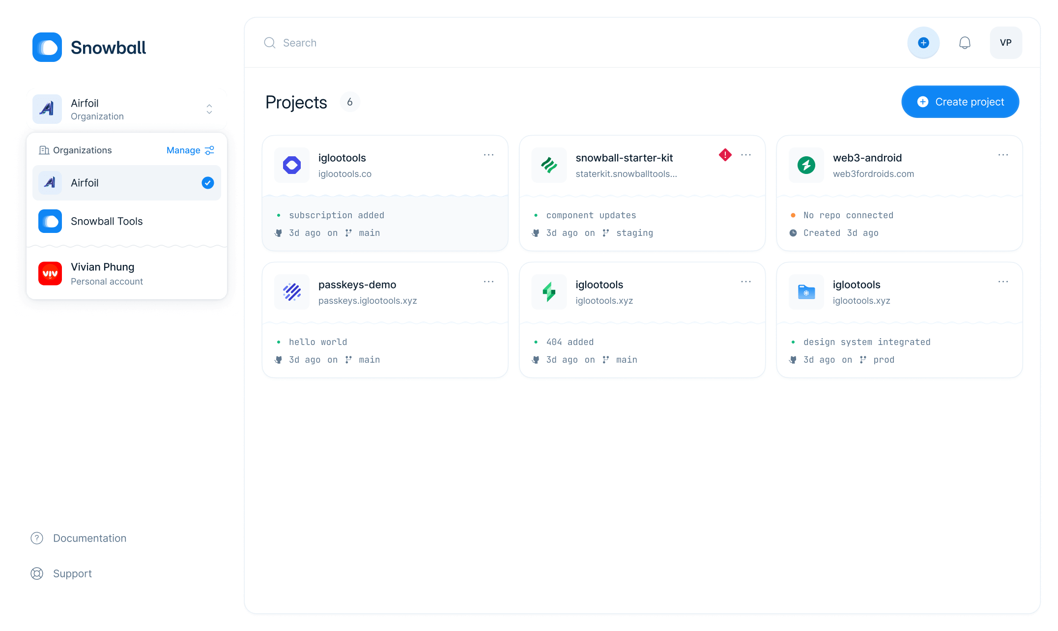 snowball application ui